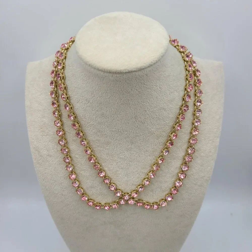 J Crew Pink Crystal Criss Cross Necklace NWOT!